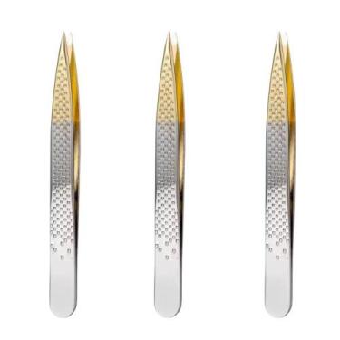 Imagem de Kit Pinças Silver Gold Enox Belliz Ponta Fina Ref. 1702 C/3 - BELLIZ C