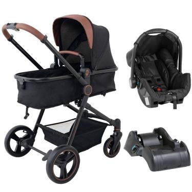 Imagem de Carrinho de Bebê Galzerano Ivy TRIO 3 em 1 Berço Passeio Moisés com Bebê Conforto e Base Carro Travel System Viagem 15 Kg Preto Caramelo Fecha Uma Mão