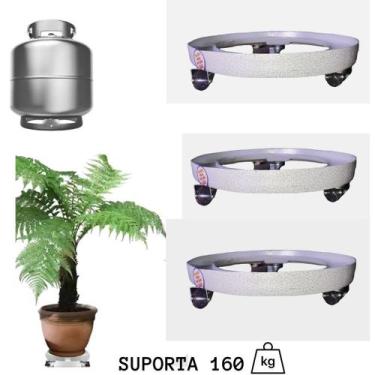 Imagem de Kit 03 Carrinho Suporte De Botijão Gás Com Rodizio 120kg - Funditex