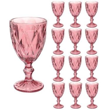 Imagem de Conjunto 12 Copos Lilás Taças Diamante Para Agua Vinho 300ml - Pratica