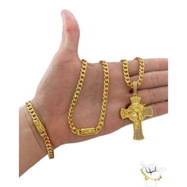 Imagem de Corrente Pitbull 6mm + Pulseira + Pingente - Banhado a Ouro - ToJoia18