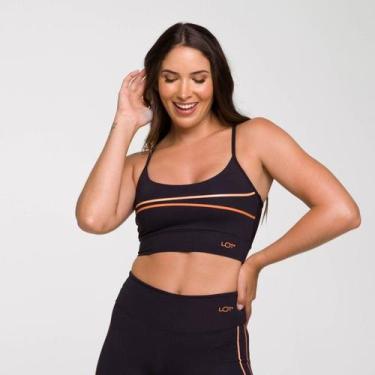 Imagem de Top Essence Poliamida Preto com Estampa Laranja e Telinha na - LOT FIT