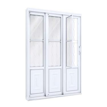 Imagem de Porta de Correr de Aço com Postigo 213 x 150 x 17 cm 3 Folhas Direita 