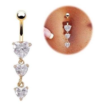 Imagem de Piercing De Umbigo Dourado Zirconia Coração Pendurado Ouro - De Castro