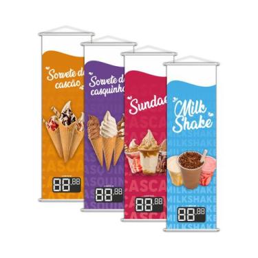 Imagem de Kit 4 Banners Sorvete Casquinha Sundae Milk Shake 100x30cm - PlimShop