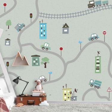 Imagem de Papel de Parede Infantil Carrinhos na Rua Painel 6m² - Quartinhos
