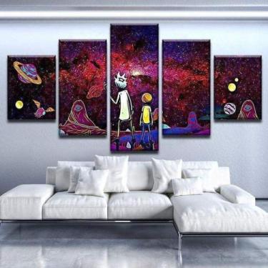 Imagem de Quadro Decorativo Rick e Morty Galaxia Para Quarto Kit 5 peças Mosaico