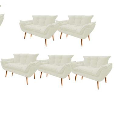 Imagem de Kit 05 Namoradeira  Decorativa  Opala Pés Palito em Madeira 2 Lugares 