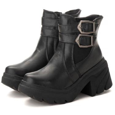 Imagem de Bota Feminina Tratorada Salto Grosso 6731 Pettinari Couro : 2 Fivelas 