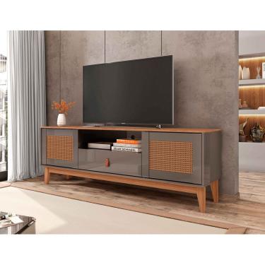 Imagem de Rack Esmeralda 160cm 2 Portas 1 Gaveta para Tv até 60 Polegadas Cinza com Noce - Rede Móveis