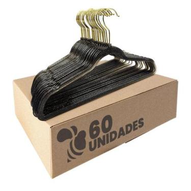 Imagem de Kit 60 Cabides Acrílico Preto com Glitter e Gancho Dourados - ARBORETH