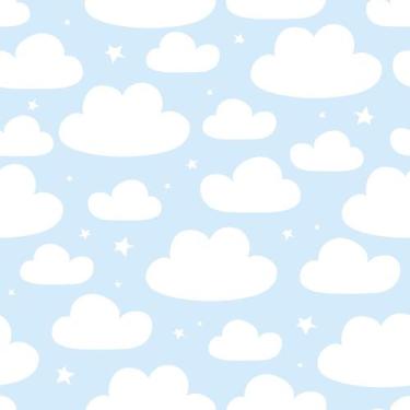 Imagem de Papel De Parede Adesivo Lavável Infantil Nuvens Brancas Fundo Azul Cla