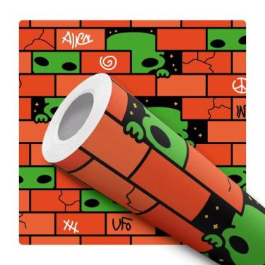 Imagem de Papel de Parede Adesivo Tijolinho Alien Infantil Menino Quarto Sala de