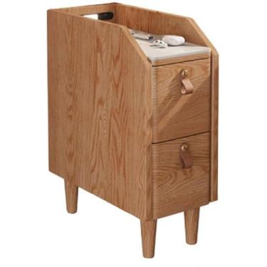 Imagem de Mesa de cabeceira de LED estreita com gavetas, mesa lateral de sofá moderna, mesa de cabeceira de madeira com pernas de madeira maciça para sala de estar, escritórios, cor de tronco, 30 cm