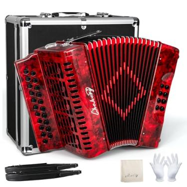 Imagem de Acordeão, acordeão de 21 teclas, 8 graves, acordeão adulto, acordeão heterofônico push-pull, acordeão de tom B/C para jogadores profissionais e iniciantes (vermelho)