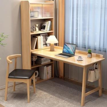 Imagem de Mesa de escritório em carvalho maciço - mesa de escritório moderna com gavetas de armazenamento, mesa de estudo pequena com tampo curvo para quarto, branca, 31 polegadas