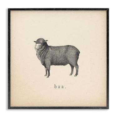 Imagem de Stupell Industries Baa Farm Sheep Sounds Framed Giclee Wall Art Design por Wild Apple Portfolio, moldura preta, 43 x 43 cm