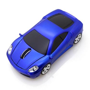 Imagem de Mouse sem fio esportivo em forma de carro mouse óptico USB 2,4 GHz design ergonômico para PC, laptop, livro cromado (azul)
