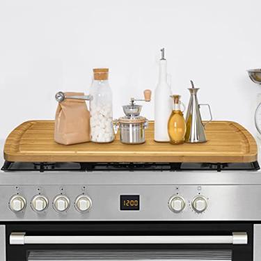 Imagem de Tampa superior para fogão, 76 x 50 cm, cobertura de fogão de madeira de bambu para fogão a gás, tábua de corte extra grande para cozinha, placa de corte superior de fogão