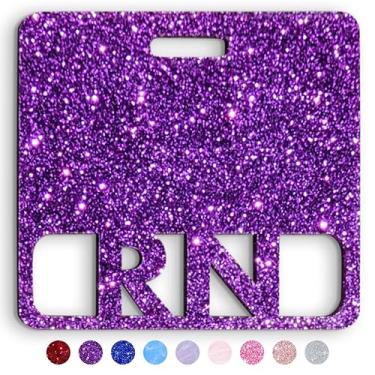 Imagem de Crachá RN Buddy Horizontal Cute Registered Nurse Badge Buddy Acrílico Amigo Tamanho Perfeito para Cartão de Crachá RN Padrão Colorido e Glitter RN Porta-crachá Amigo Amamentação (Purpurina Roxa)