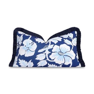 Imagem de Hofdeco Premium Capa de almofada lombar para pátio costeiro, ambientes internos e externos, 30,5 x 50,8 cm, repelente de água para quintal, sofá, azul marinho, estampa azul bebê, flores de hisbucs