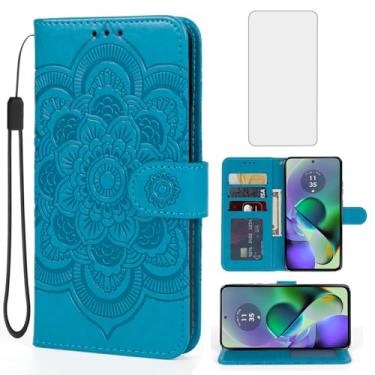 Imagem de Bohefo Capa para Moto G54 5G, Motorola G54/Moto G64 5G XT2343-1 Capa carteira com protetor de tela de vidro temperado, capa de couro com suporte para cartão de crédito para Motorola Moto G54 5G azul