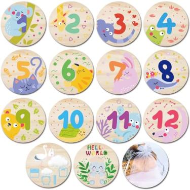 Imagem de Cartões mensais de madeira para bebês com placa de anúncio de nascimento adereços de fotografia para recém-nascidos presentes de chá de bebê para meninos e meninas (cartões de marco mensais)