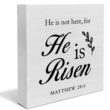 Imagem de NOVIIML rmhouse He is Not Here for He Has Risen Wood Box Sign Decor Desk Sign Christian Religious Quote Wooden Box Block Sign Rustic Home Shelf Wall Decoration