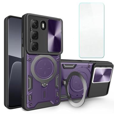 Imagem de CWEIYUSHU Compatível com Infinix Hot 50 4G, compatível com Infinix Hot 50 4G capa de telefone [protetor de tela] [PC rígido + silicone macio][suporte de anel] roxo