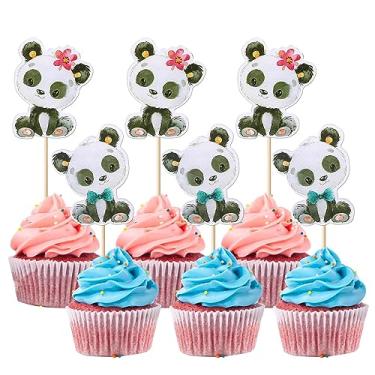 Imagem de Rsstarxi Pacote com 36 topos de cupcake de panda fofo bebê panda decorações para tema de revelação de gênero panda chá de bebê meninos meninas decorações de bolo de festa de aniversário