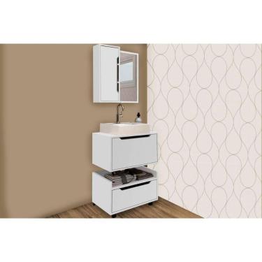 Imagem de Balcão p/ Banheiro Suspenso BN3646 e c/ Rodízios BN3647 60cm e Armário c/ Espelho BN3648 60cm Branco - Tecno Mobili