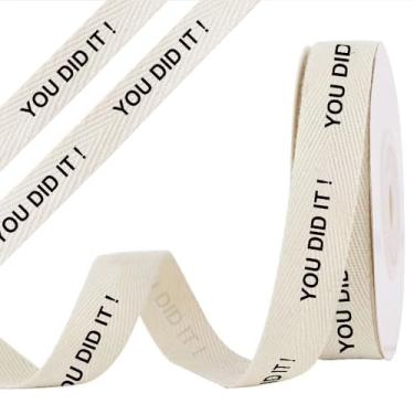 Imagem de anshome Fita de algodão de graduação, 1,5 cm x 10 metros You Did It! Fitas Parabéns Grad Cream Branco Marfim Algodão Espinha de peixe Fita de tecido natural macio para aulas de 2025 Pós-Graduação