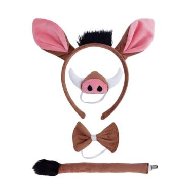 Imagem de F-CANLAN 4 Pcs Warthog Costume Kit, Warthog Ears Headband Warthog Nose Tail and Bow Tie,Cute Warthog Costume Accessories for Birthday,Festivals,Amuse,Cosplay Dress Up Party Decoratio