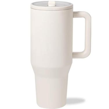 Imagem de KBOTTLE Copo moderno de 946 ml com alça e canudo simples - Porta-copos de carro, garrafa de água resistente a vazamentos - aço inoxidável isolado reutilizável e base de borracha - presentes para