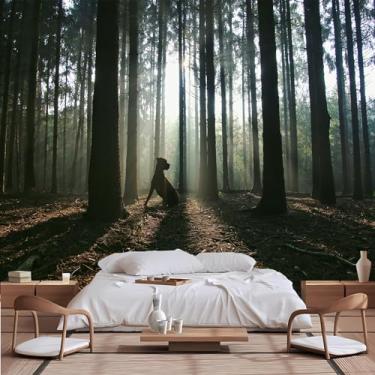 Imagem de Lcythiazole Murais de parede de tamanho personalizado, papel de parede de floresta, extensão espacial paisagem de árvore verde, murais de parede autoadesivos removíveis para tirar e colar papel de