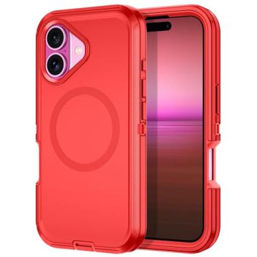 Imagem de I-HONVA Capa para iPhone 16 Plus [compatível com MagSafe] à prova de choque com 3 camadas de proteção total [sem protetor de tela] Capa resistente para Apple iPhone 16 Plus de 6,7 polegadas, vermelha