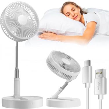 Imagem de Ventilador branco portátil dobrável silencioso para dormir baixo ruido Bateria economica Recarregável 4 velocidades Bivolt Voltagem 110v 220v alta autonomia + cabo USB
