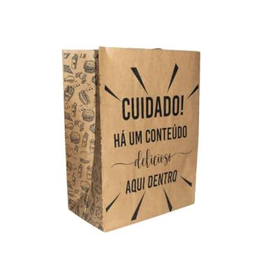 Imagem de Saco Papel Kraft Medio 20x12x30 Embalagem Para Delivery, Lanche - 100 un (CUIDADO)