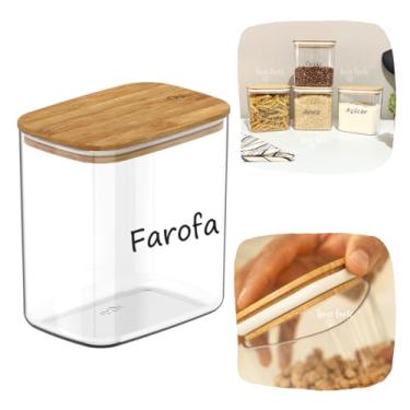 Imagem de Pote Hermético Tampa De Bambu 1,5L Porta Mantimentos Potes Para Alimentos Acrílico e Bambu (Farofa)