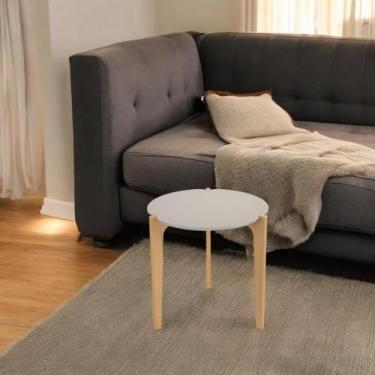 Imagem de Mesa Lateral Caribe 60cm Suporte Decoração e Utilidades - Off White Pe