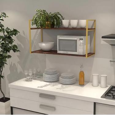 Imagem de Prateleira Industrial Parede ou Suspensa Dourada Aço e Madeira 50x40x80cm (Imbuia)