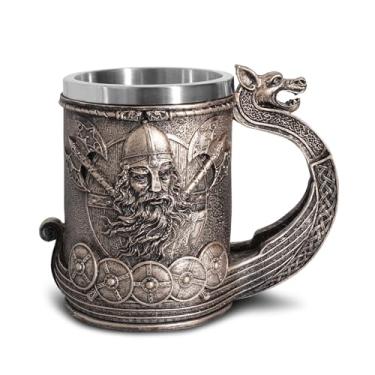 Imagem de LAUGOKOBE Caneca Viking Medieval Caneca de Cerveja, Caneca de Aço Inoxidável, Caneca de Café, Mitologia Nórdica Poética Gótica Decoração de Festa Renascentista, Acessórios para Bebidas, Presente para