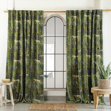 Imagem de Labhanshi Cortinas de veludo com estampa de selva verde musgo, cortinas com tema boho, cortina de sala de estar e quarto, cortina de janela personalizada de luxo um painel 132 x 182 cm