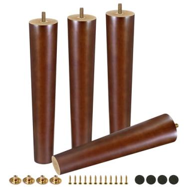 Imagem de FoDau770 Pernas de móveis de madeira de borracha marrom 30,5 cm, pés de madeira afunilados retos de meados do século, conjunto de 4, pés de móveis UNC de 5/40.6 cm para armário, sofá, cômoda, cadeira