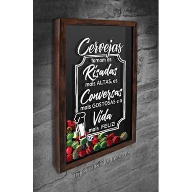 Imagem de Quadro Porta Tampinhas Vida mais feliz - Quadro Novo, Marrom, 26x36