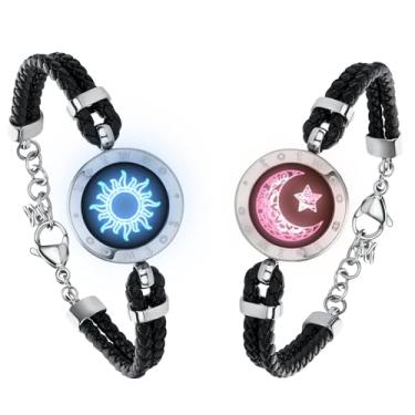 Imagem de TOTWOO Pulseiras de toque para casais, vibração e iluminação para casais amorosos, presentes de relacionamento de longa distância para namorada, joias de emparelhamento Bluetooth, One Size, Aço