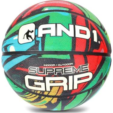 Imagem de AND1 Basquete de borracha Supreme Grip – Bola de streetball tamanho oficial 7 (75 cm), feita para jogos de basquete em ambientes internos e externos, vendida esvaziada (bomba não incluída), rosa/verde
