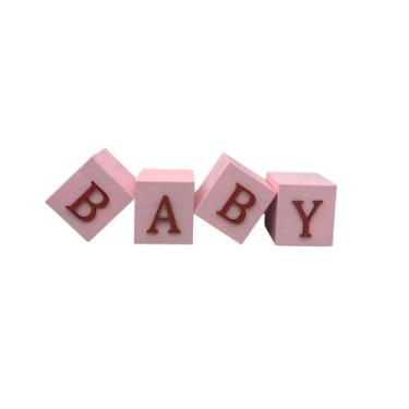 Imagem de Cubo Rosa Bebê Letra Vermelho Festa Chá de Bebê Decoração 8x8x8 Cm Mdf