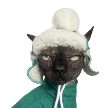 Imagem de Chapéus de gato apenas para gatos, boina de gato quente com orifícios para orelha, boné piloto, fantasia de festa de animais de estimação minúsculos, chapéu para cabeça de gato, botões deslizantes