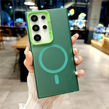 Imagem de HPQWN Para A54 5G Luxury Matte Magnetic Case Wireless Charge Hard Cover (Para A54 5G/Verde Escuro)